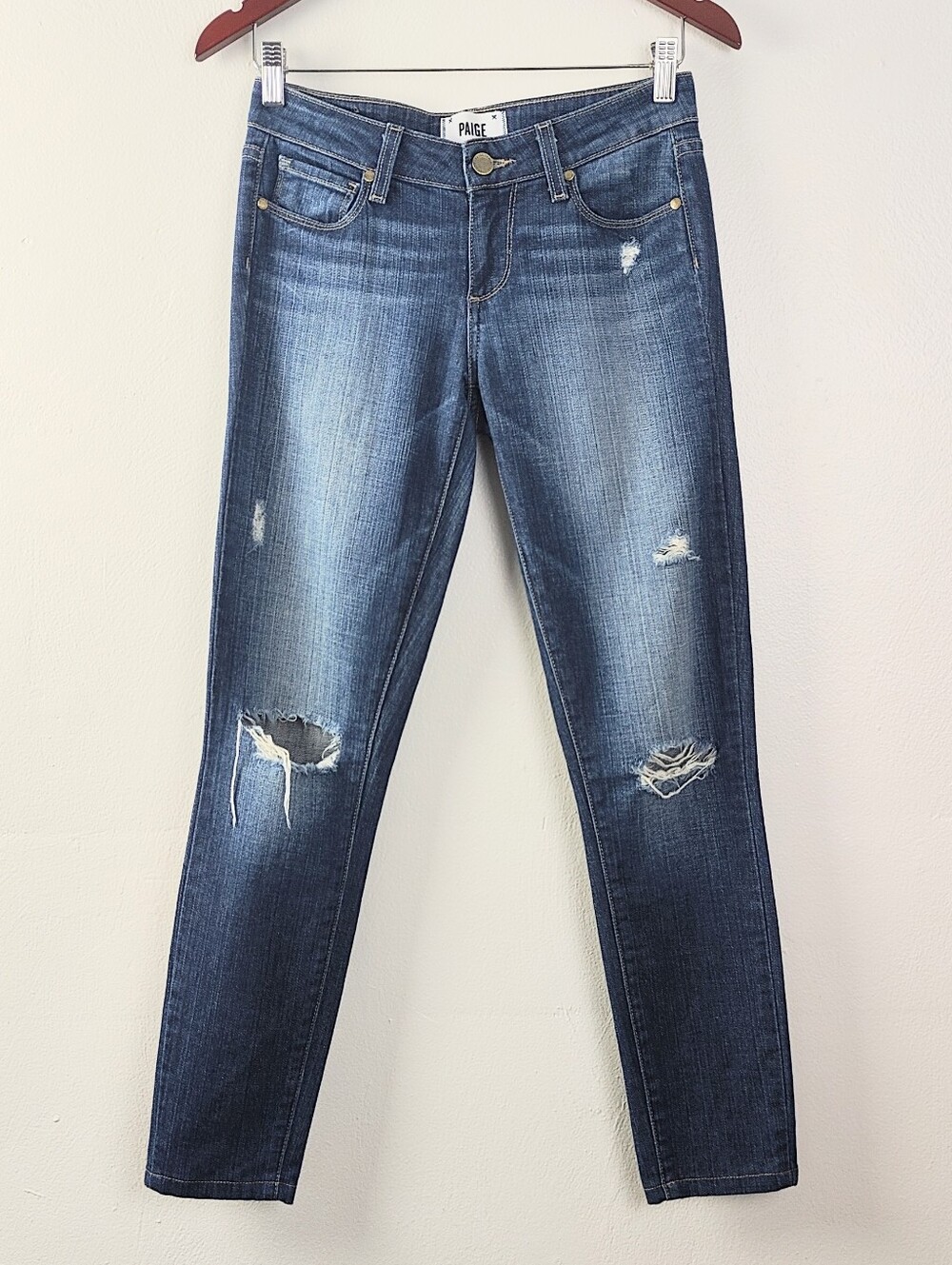 Paige Verdugo Ultra Skinny Jeans Size 25 Dark Wash Made In USA Ripped Knees